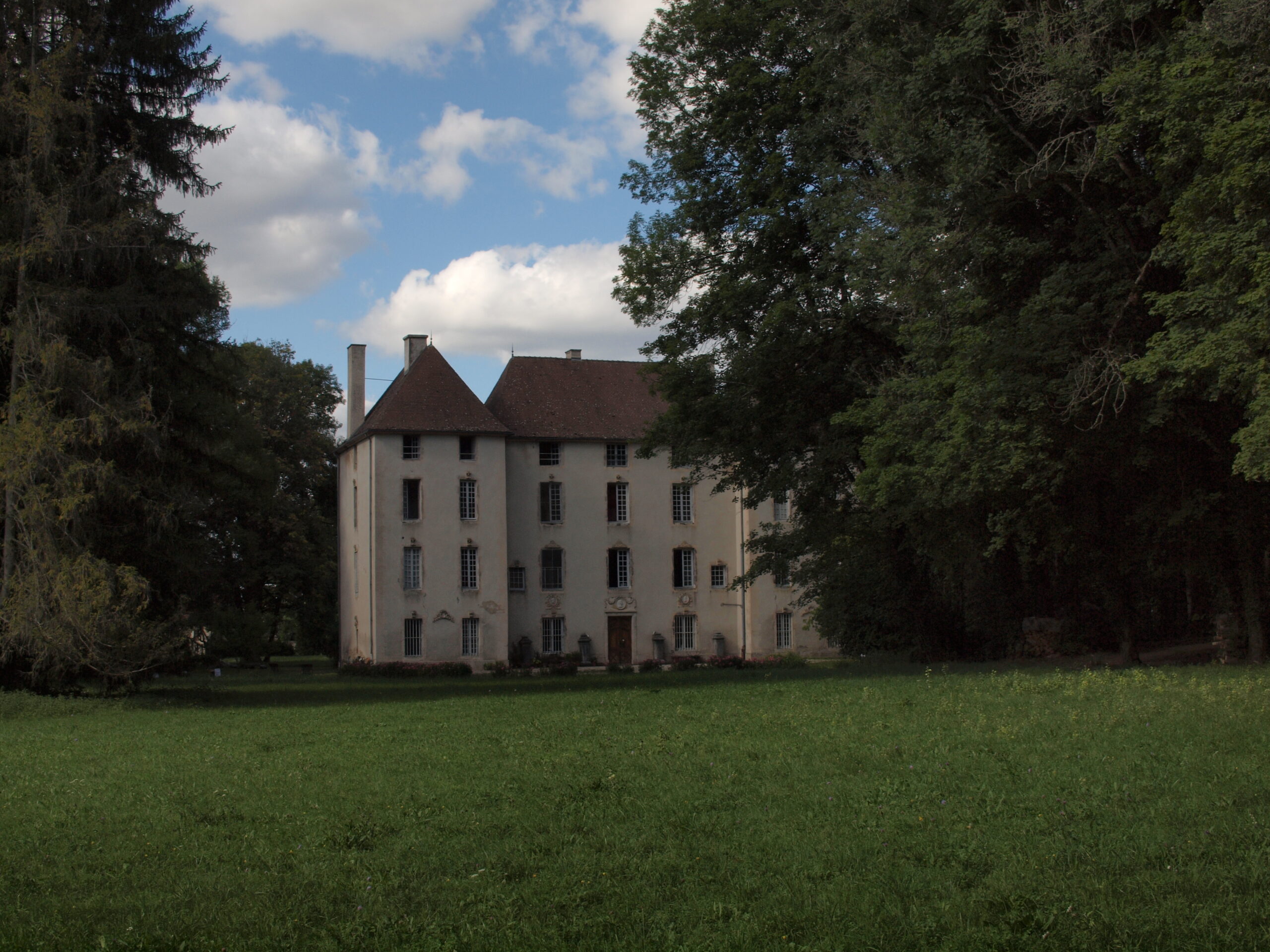 Le château à travers les arbres au printemps